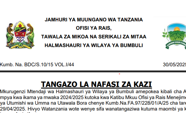 Nafasi Za Kazi Halmashauri Ya Wilaya Ya Bumbuli Nafasi Za Kazi Halmashauri Ya Wilaya Ya Bumbuli